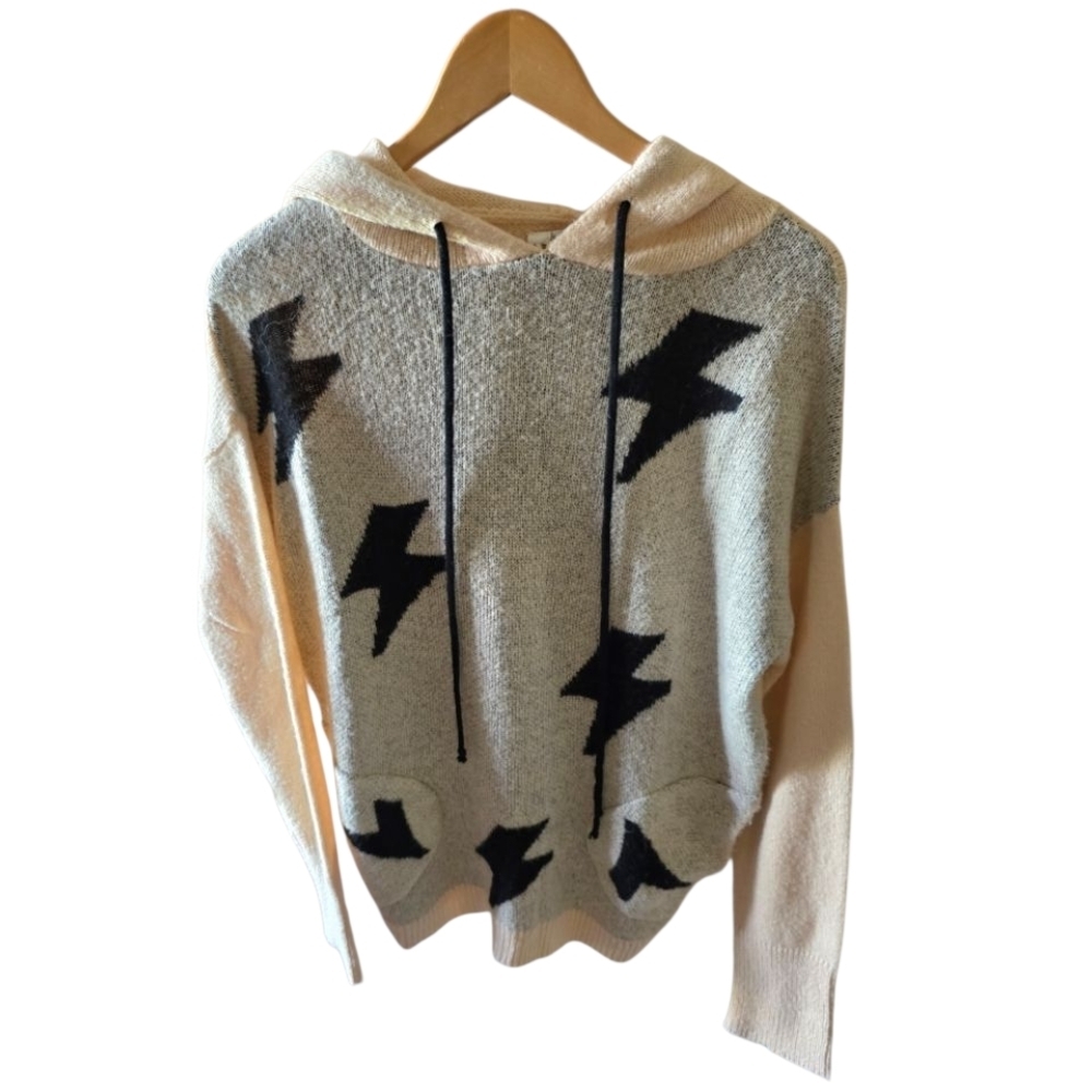 Jodifl Lightning Bolt Hoodie Pullover Sweater Black and Cream New with Tags